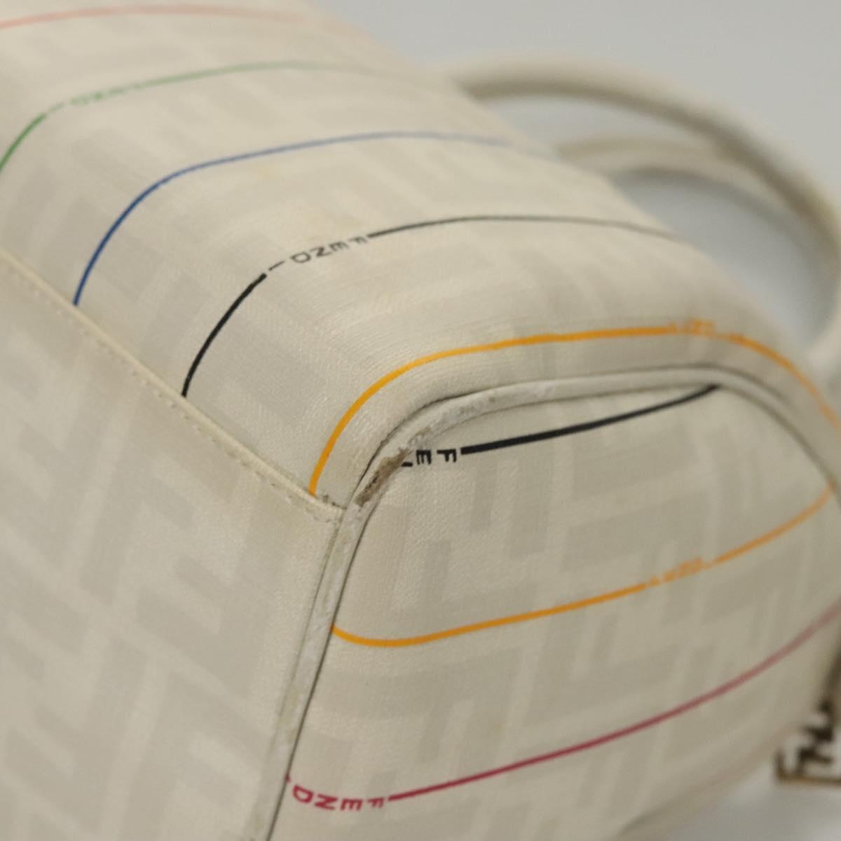 FENDI Zucca Canvas Boston Bag PVC White Gold Auth mr1249