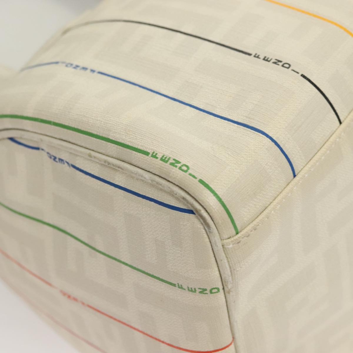 FENDI Zucca Canvas Boston Bag PVC White Gold Auth mr1249