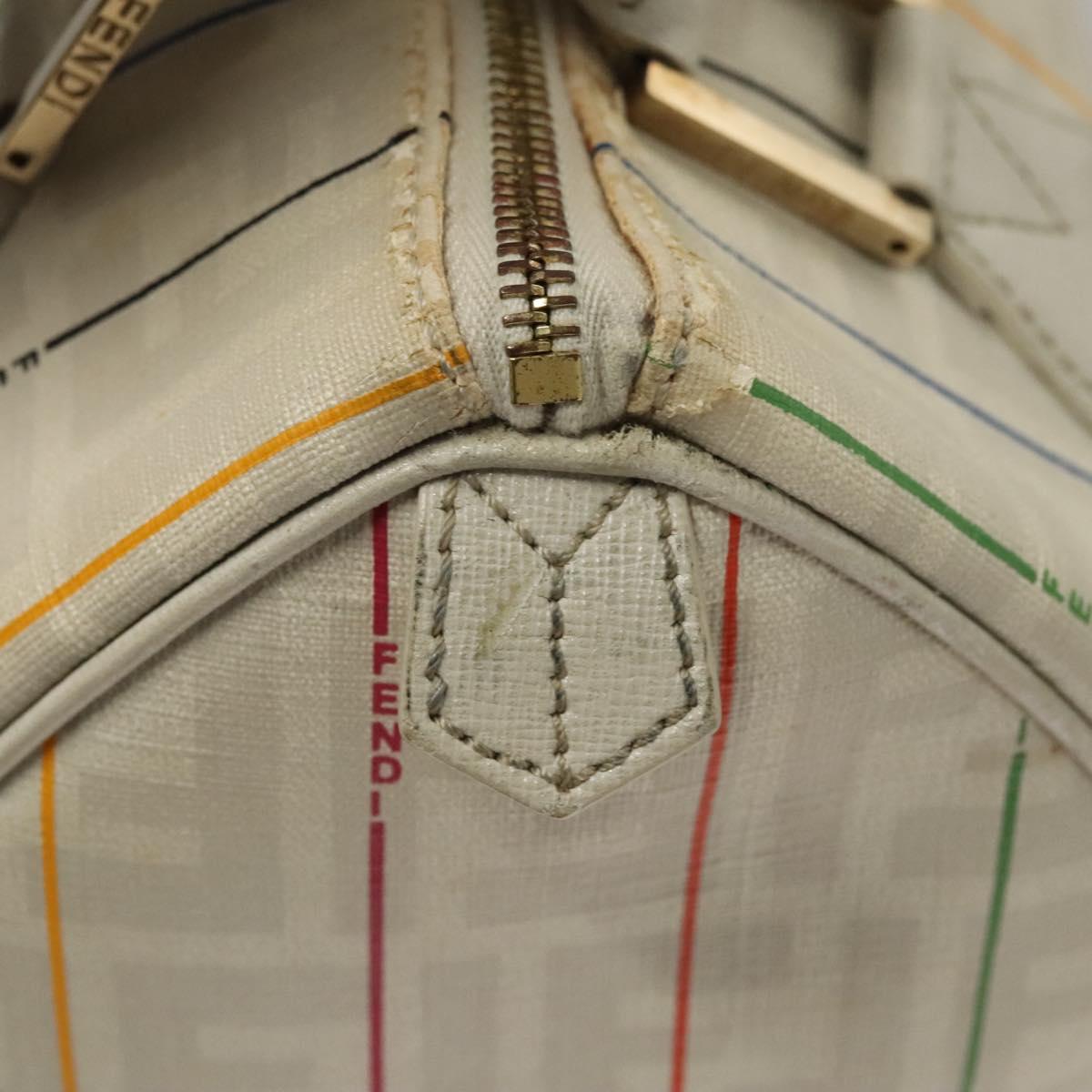 FENDI Zucca Canvas Boston Bag PVC White Gold Auth mr1249