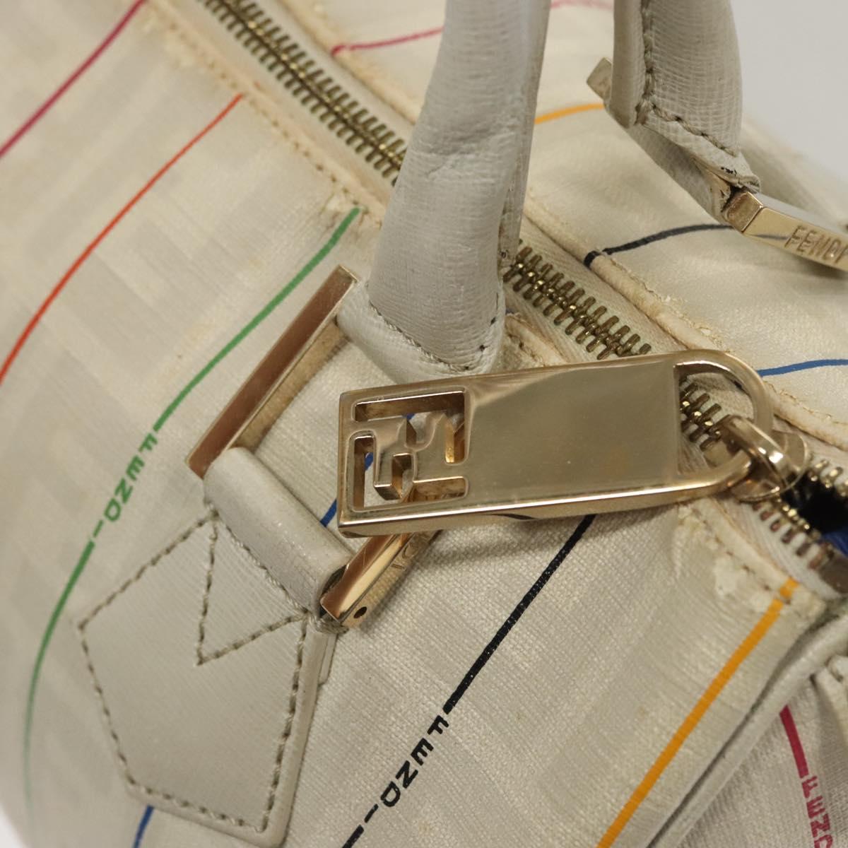 FENDI Zucca Canvas Boston Bag PVC White Gold Auth mr1249