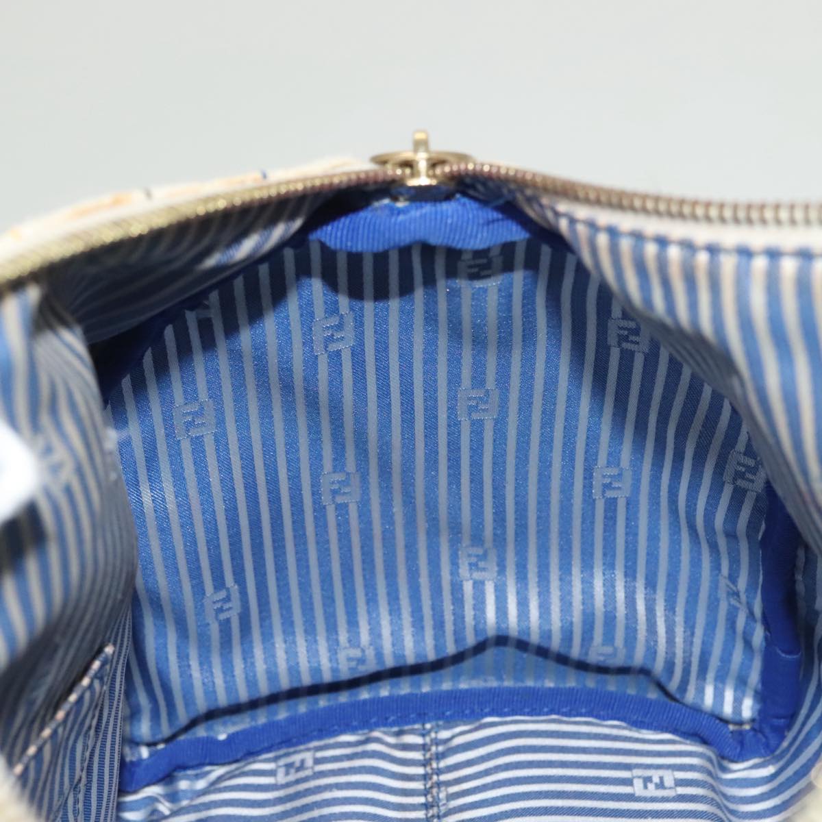 FENDI Zucca Canvas Boston Bag PVC White Gold Auth mr1249