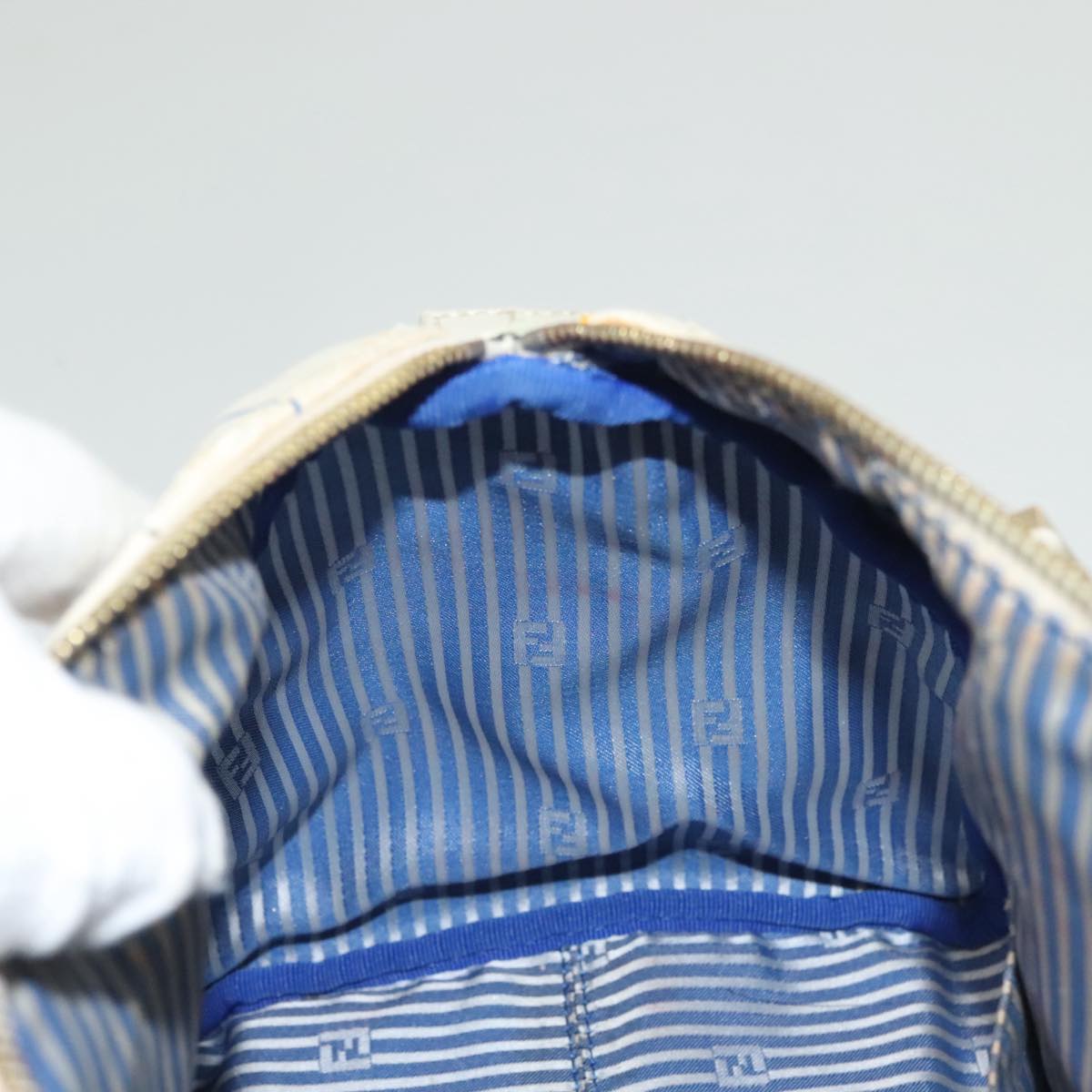 FENDI Zucca Canvas Boston Bag PVC White Gold Auth mr1249