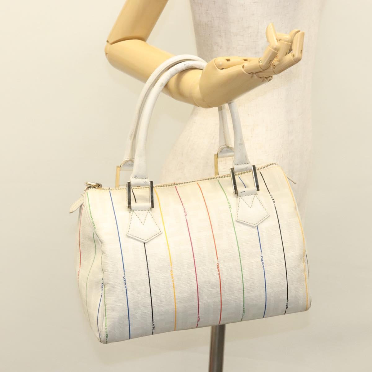 FENDI Zucca Canvas Boston Bag PVC White Gold Auth mr1249