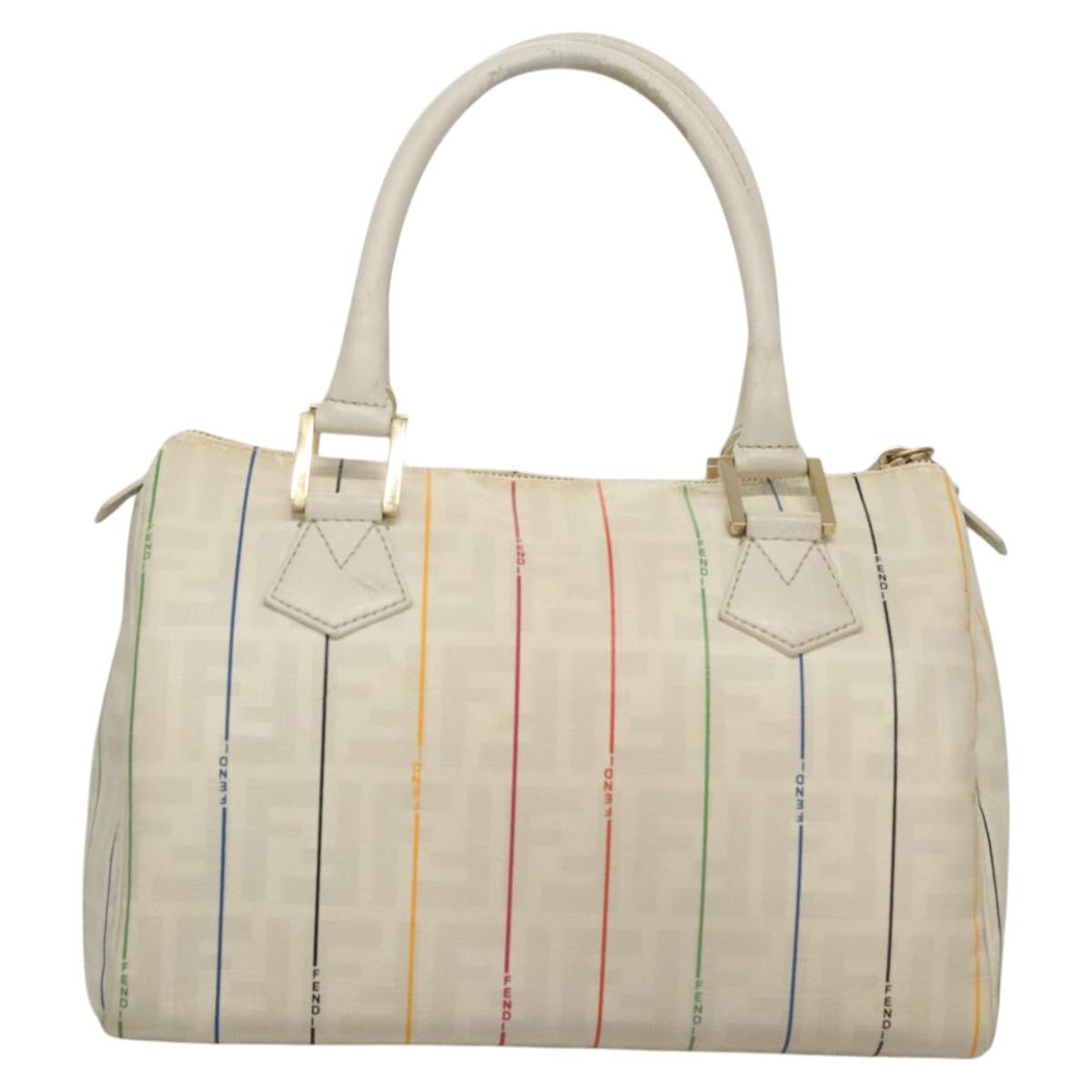 FENDI Zucca Canvas Boston Bag PVC White Gold Auth mr1249