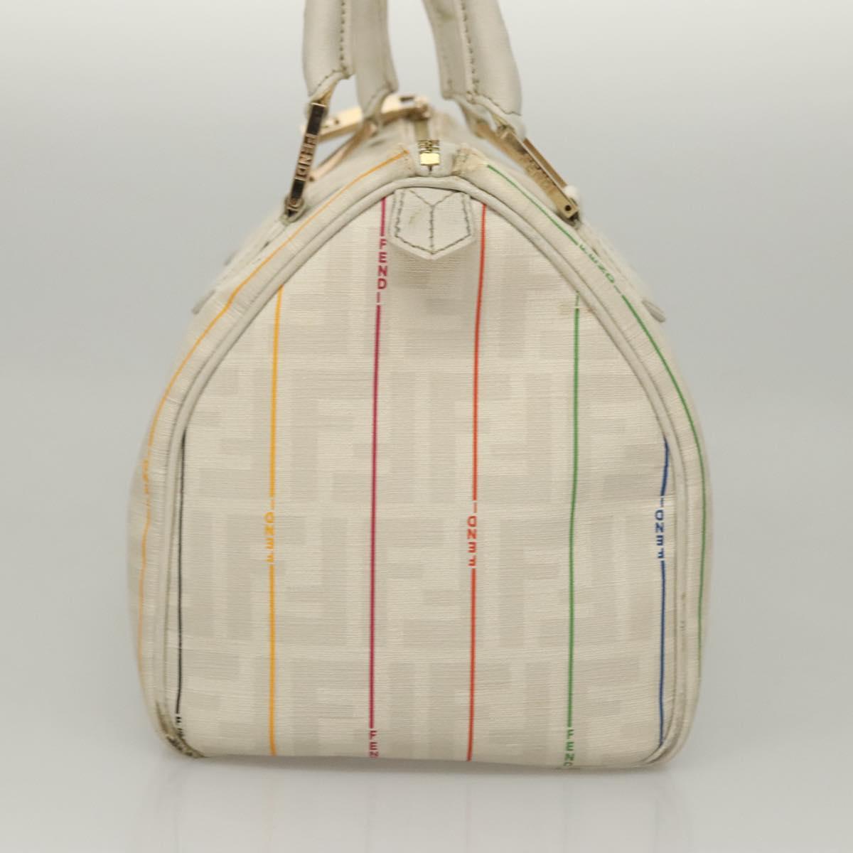 FENDI Zucca Canvas Boston Bag PVC White Gold Auth mr1249