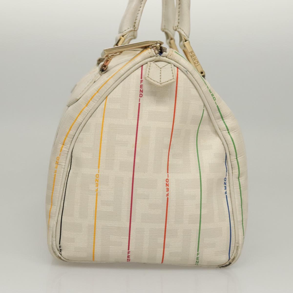 FENDI Zucca Canvas Boston Bag PVC White Gold Auth mr1249