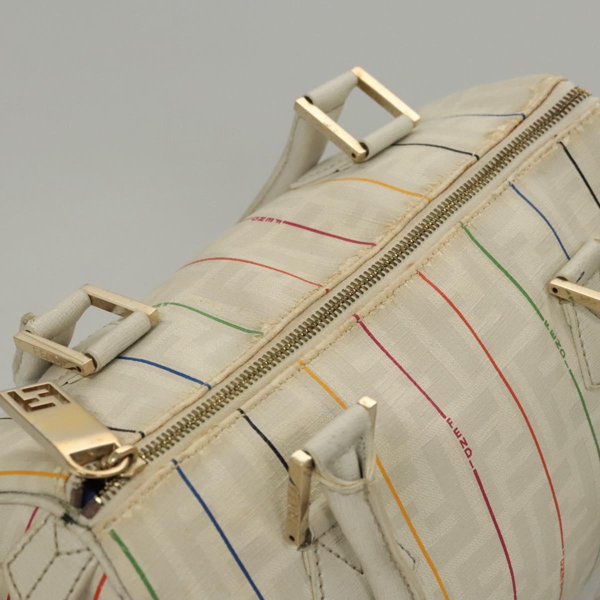 FENDI Zucca Canvas Boston Bag PVC White Gold Auth mr1249