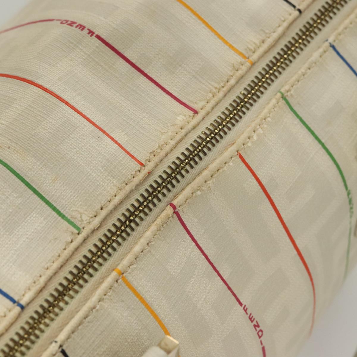 FENDI Zucca Canvas Boston Bag PVC White Gold Auth mr1249