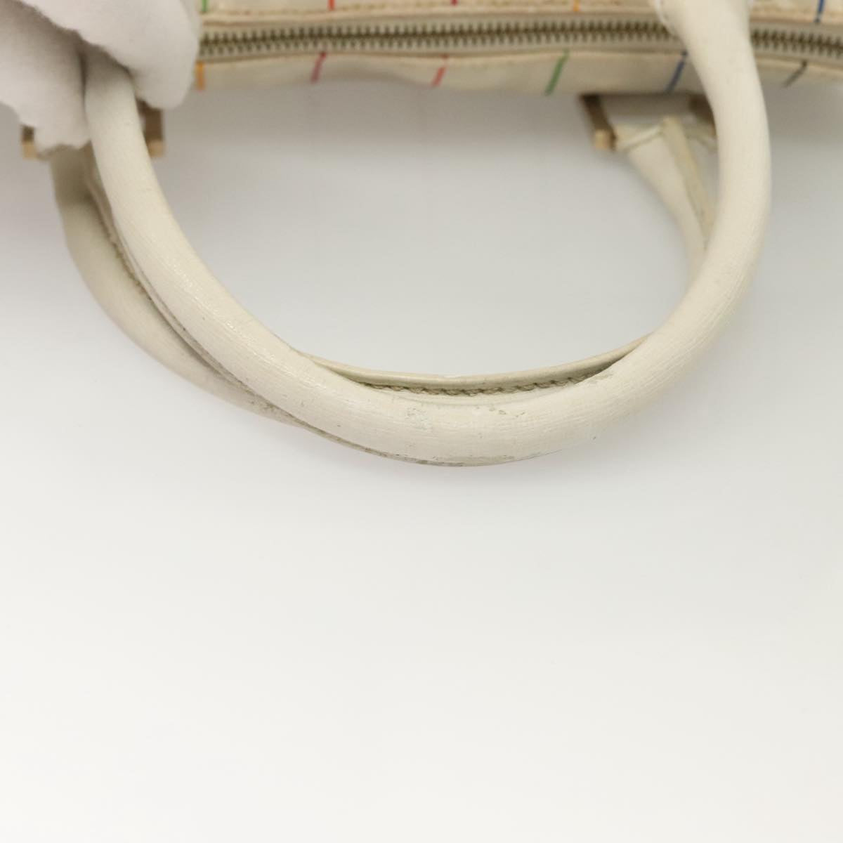 FENDI Zucca Canvas Boston Bag PVC White Gold Auth mr1249