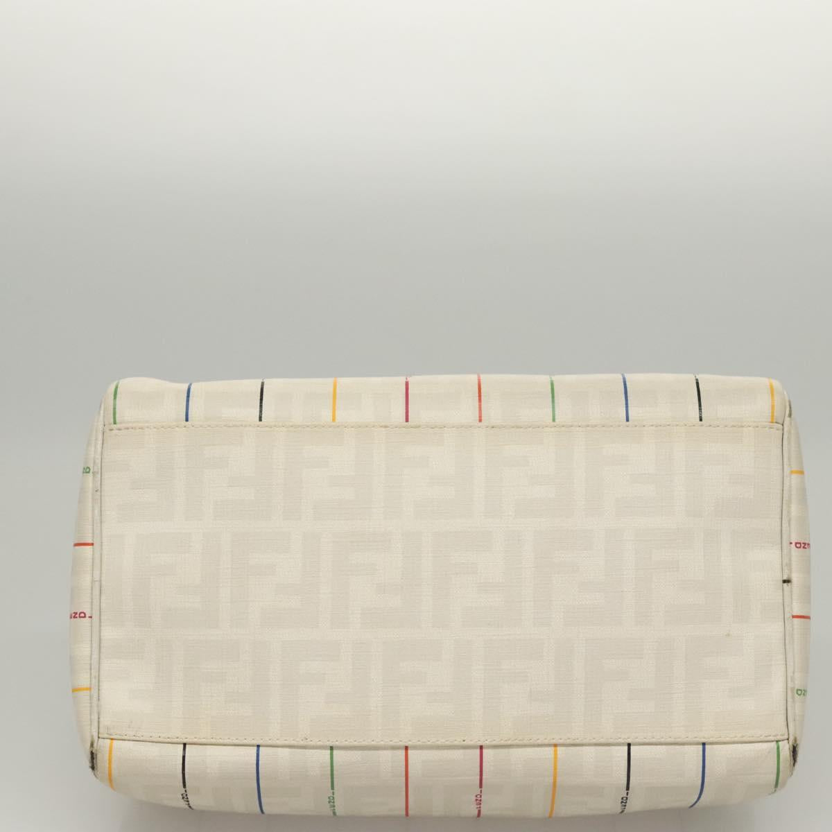 FENDI Zucca Canvas Boston Bag PVC White Gold Auth mr1249