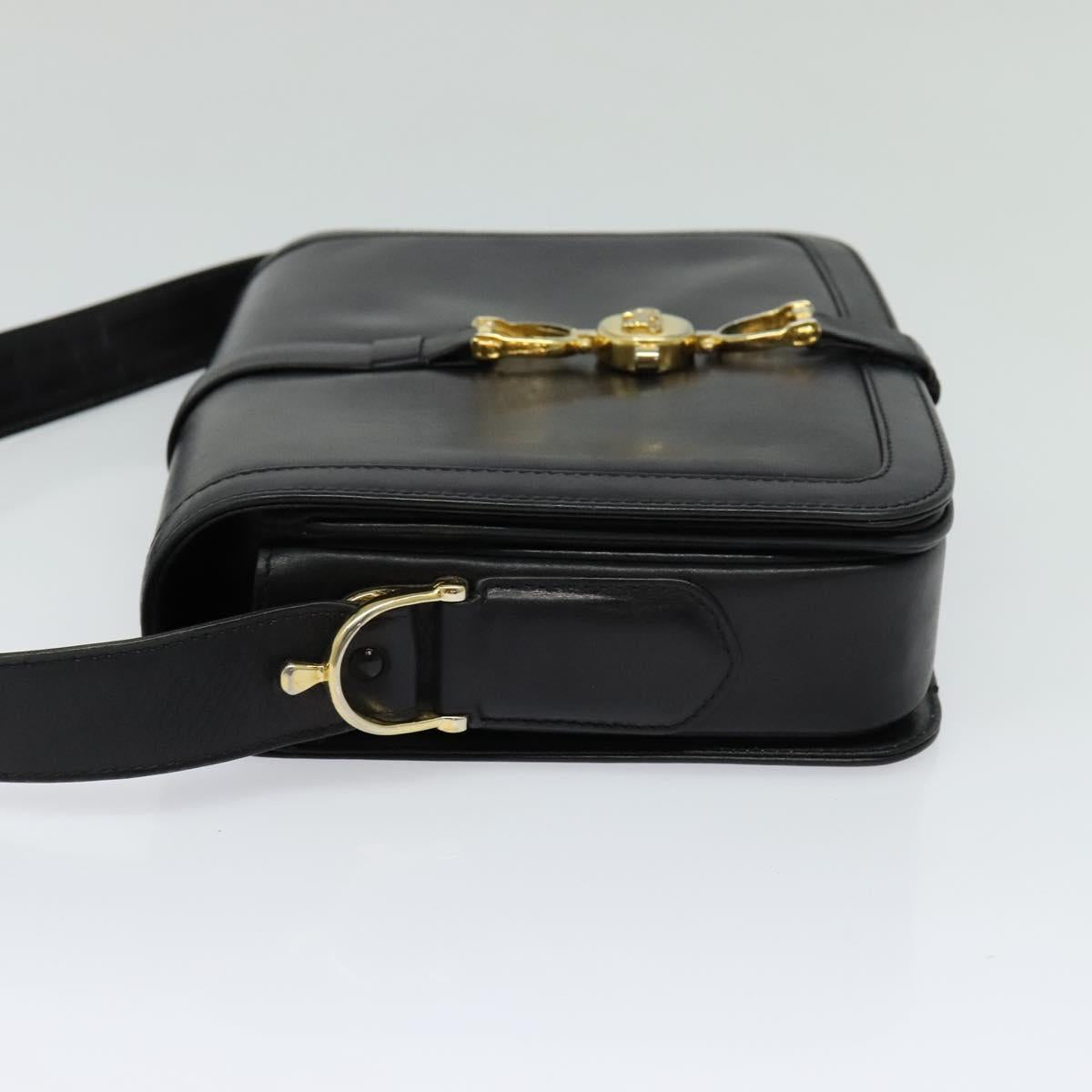 CELINE Shoulder Bag Leather Black Gold Auth mr1261