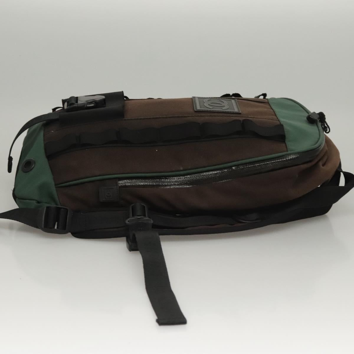 CHANEL Sports Backpack Canvas nylon Green Brown CC Auth mr1265