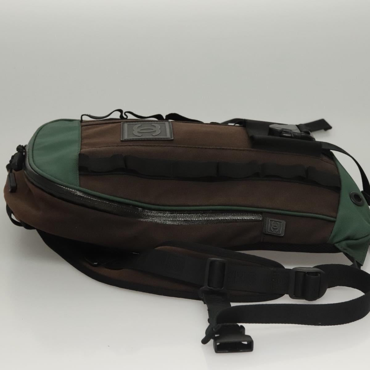 CHANEL Sports Backpack Canvas nylon Green Brown CC Auth mr1265