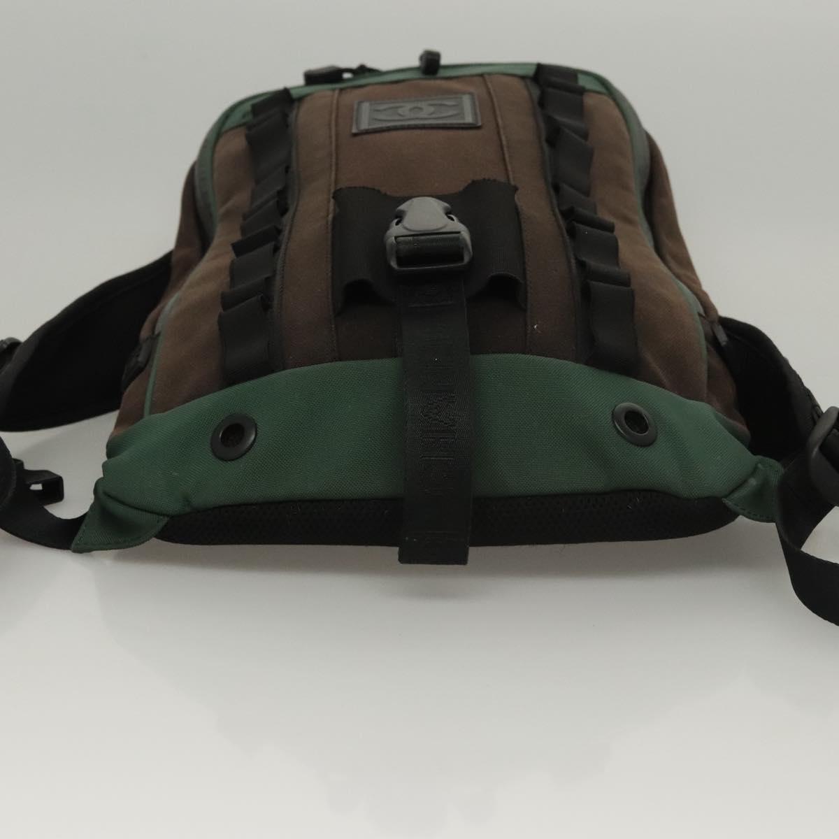 CHANEL Sports Backpack Canvas nylon Green Brown CC Auth mr1265