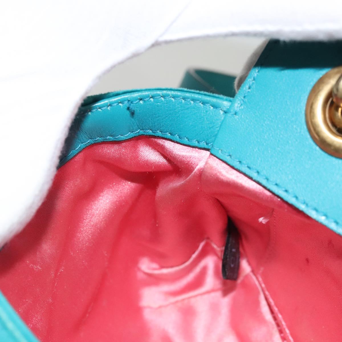 GUCCI GG Marmont Chain Shoulder Bag Velor Turquoise Blue Gold 446744 Auth mr1269