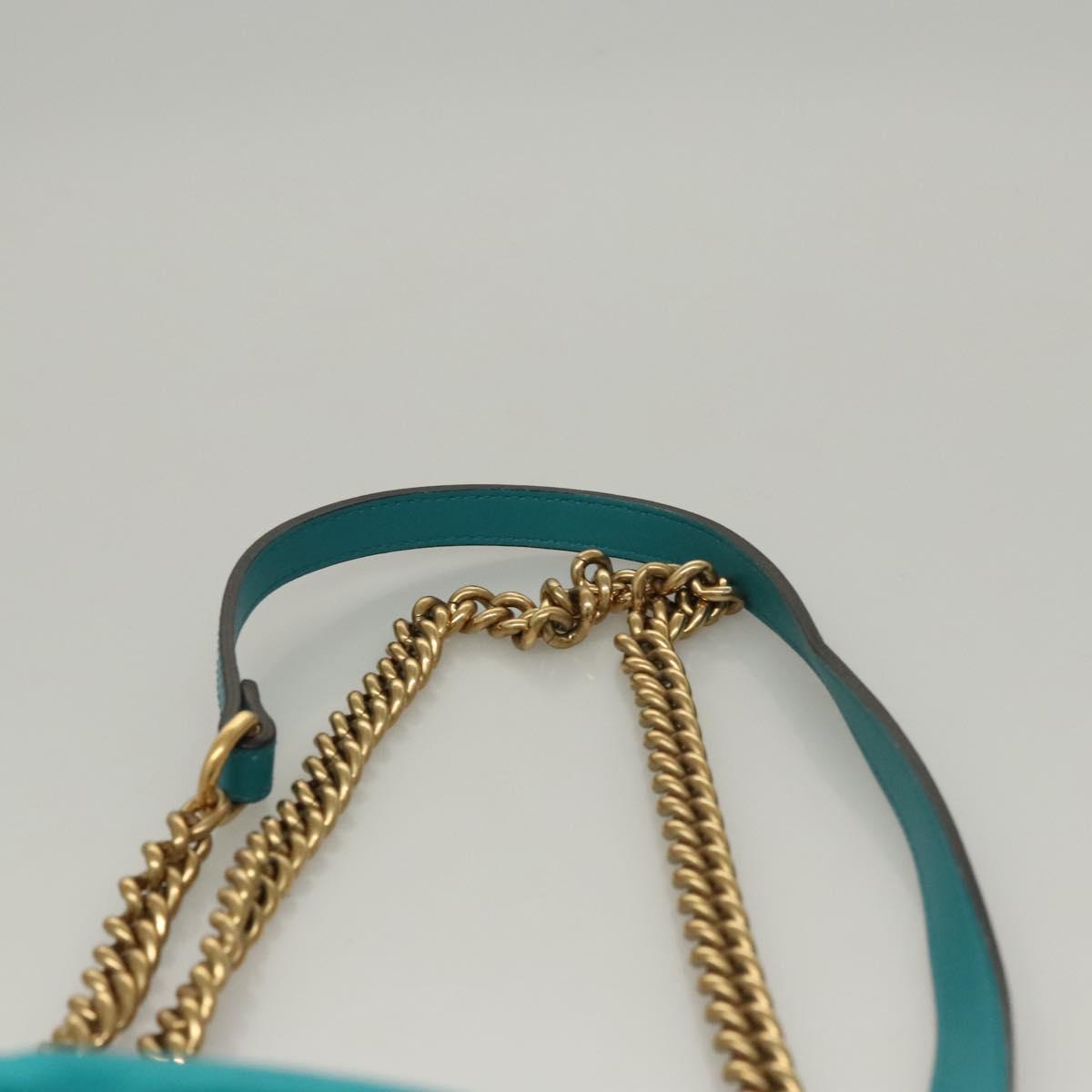 GUCCI GG Marmont Chain Shoulder Bag Velor Turquoise Blue Gold 446744 Auth mr1269