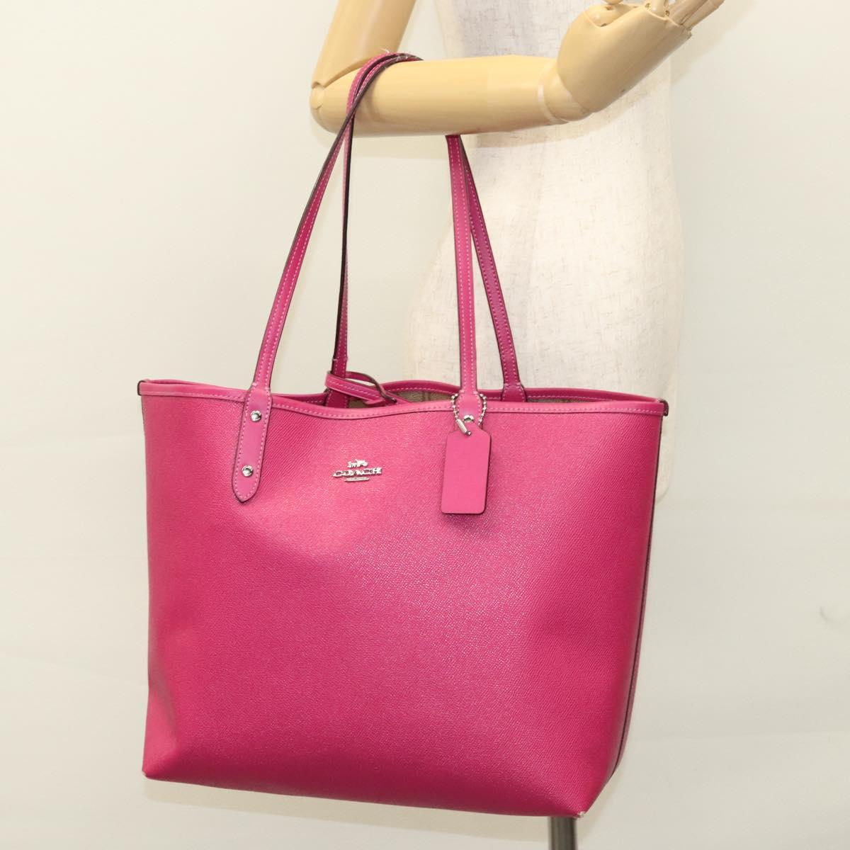 Coach Tote Bag Leather Pink Silver Auth mr1284