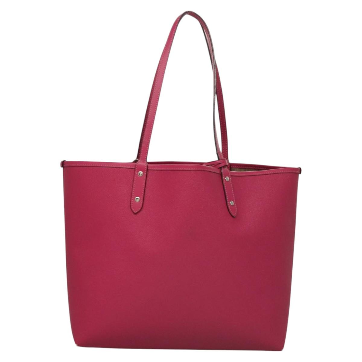Coach Tote Bag Leather Pink Silver Auth mr1284