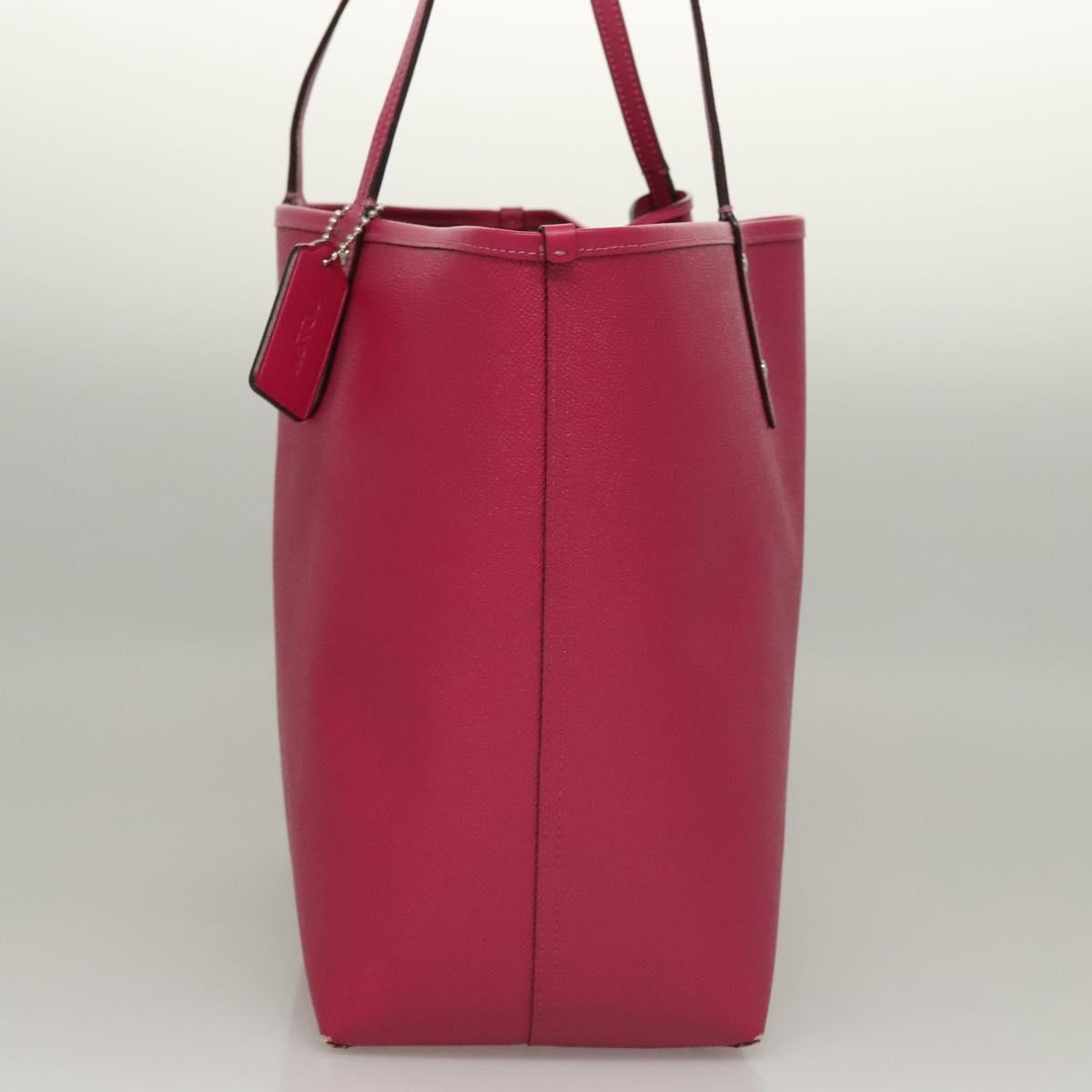 Coach Tote Bag Leather Pink Silver Auth mr1284