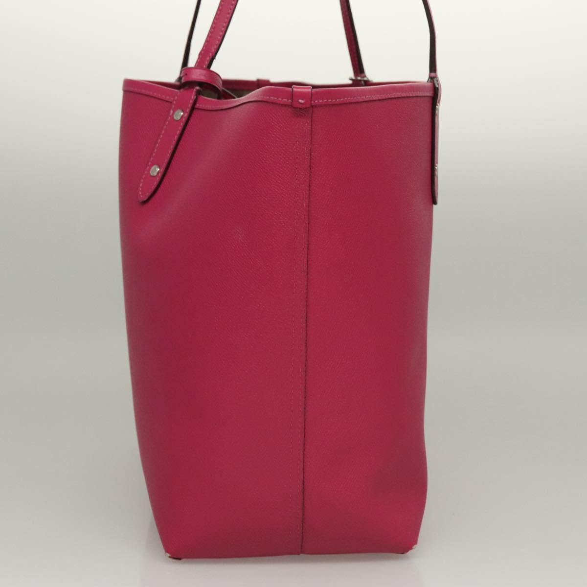 Coach Tote Bag Leather Pink Silver Auth mr1284
