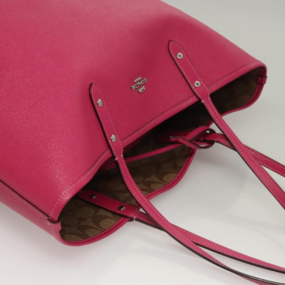 Coach Tote Bag Leather Pink Silver Auth mr1284
