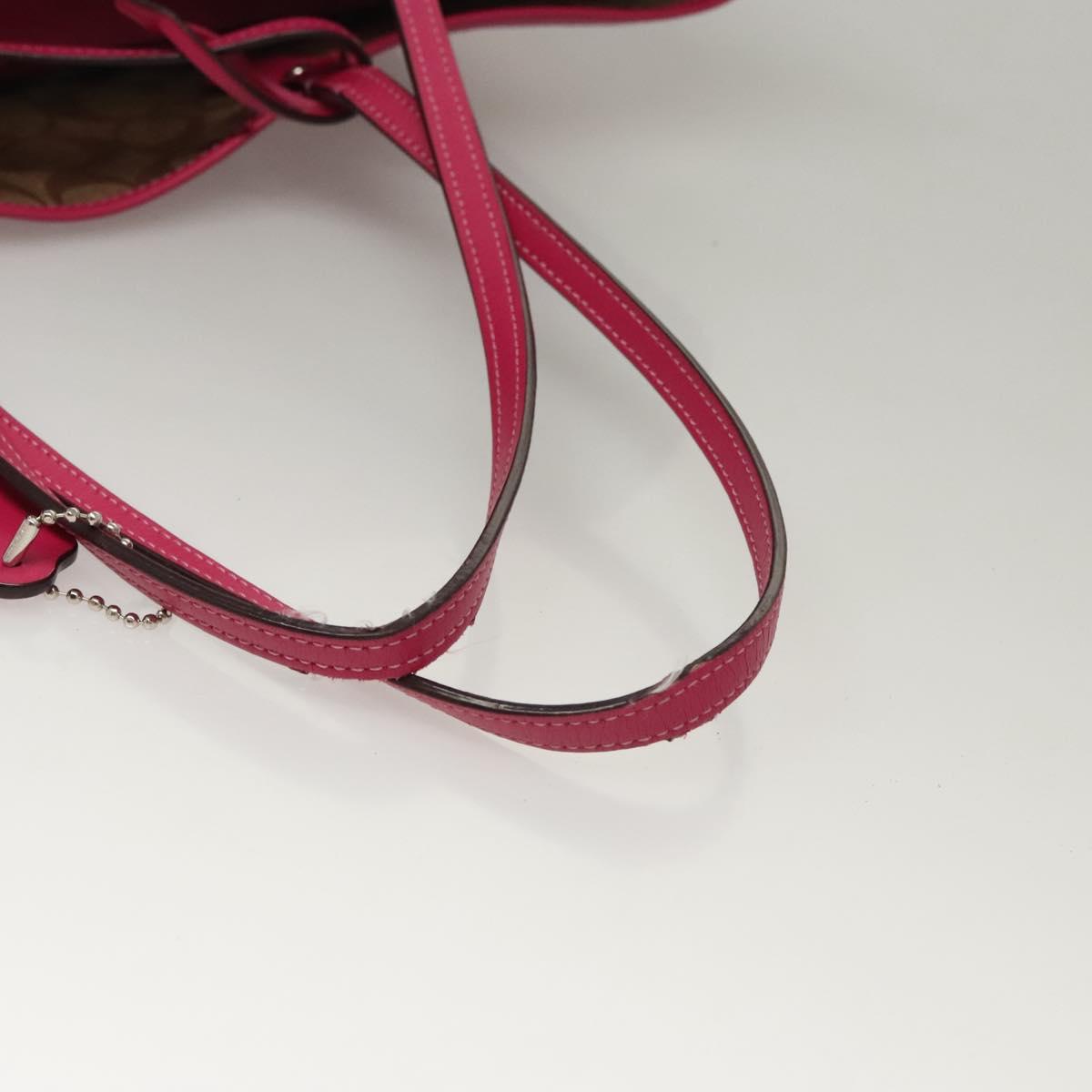 Coach Tote Bag Leather Pink Silver Auth mr1284