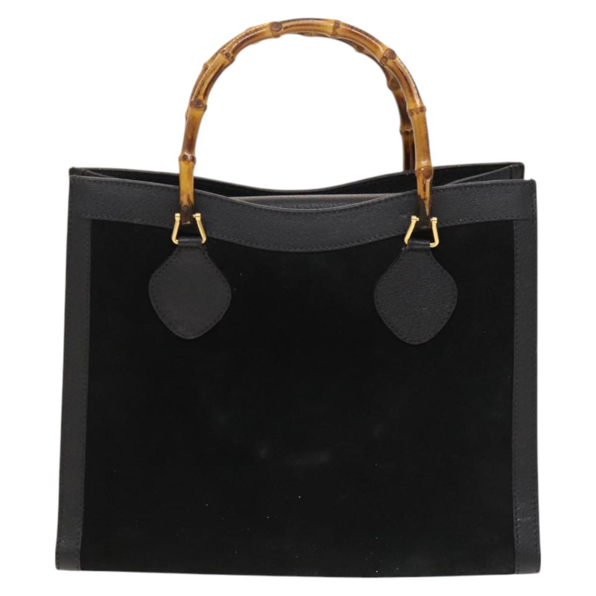 GUCCI Bamboo Hand Bag Suede Black Gold 002 2853 0260 0 Auth mr1295