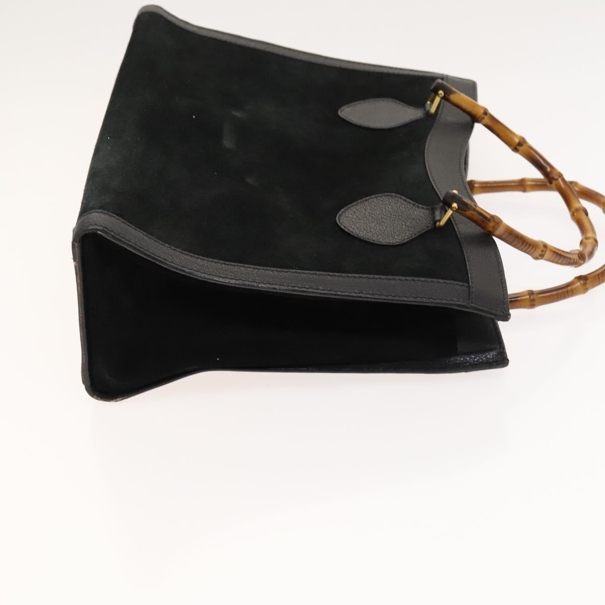 GUCCI Bamboo Hand Bag Suede Black Gold 002 2853 0260 0 Auth mr1295