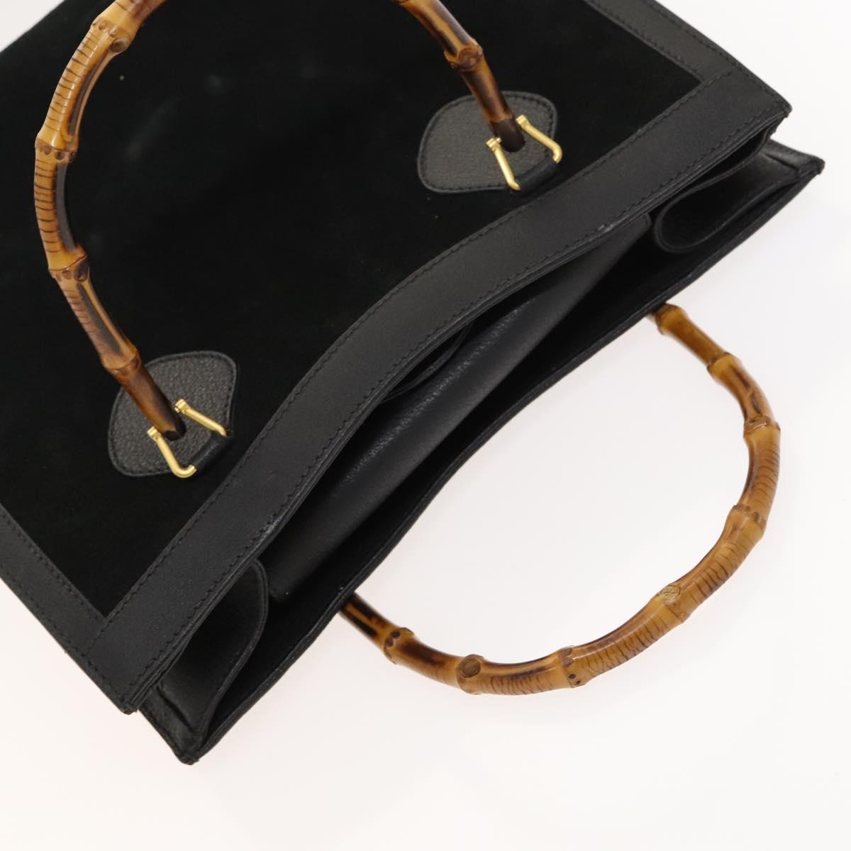 GUCCI Bamboo Hand Bag Suede Black Gold 002 2853 0260 0 Auth mr1295