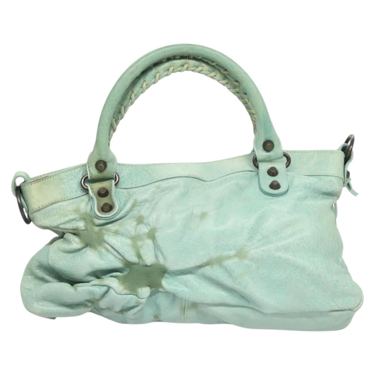 BALENCIAGA City Hand Bag Leather Green Auth mr1307