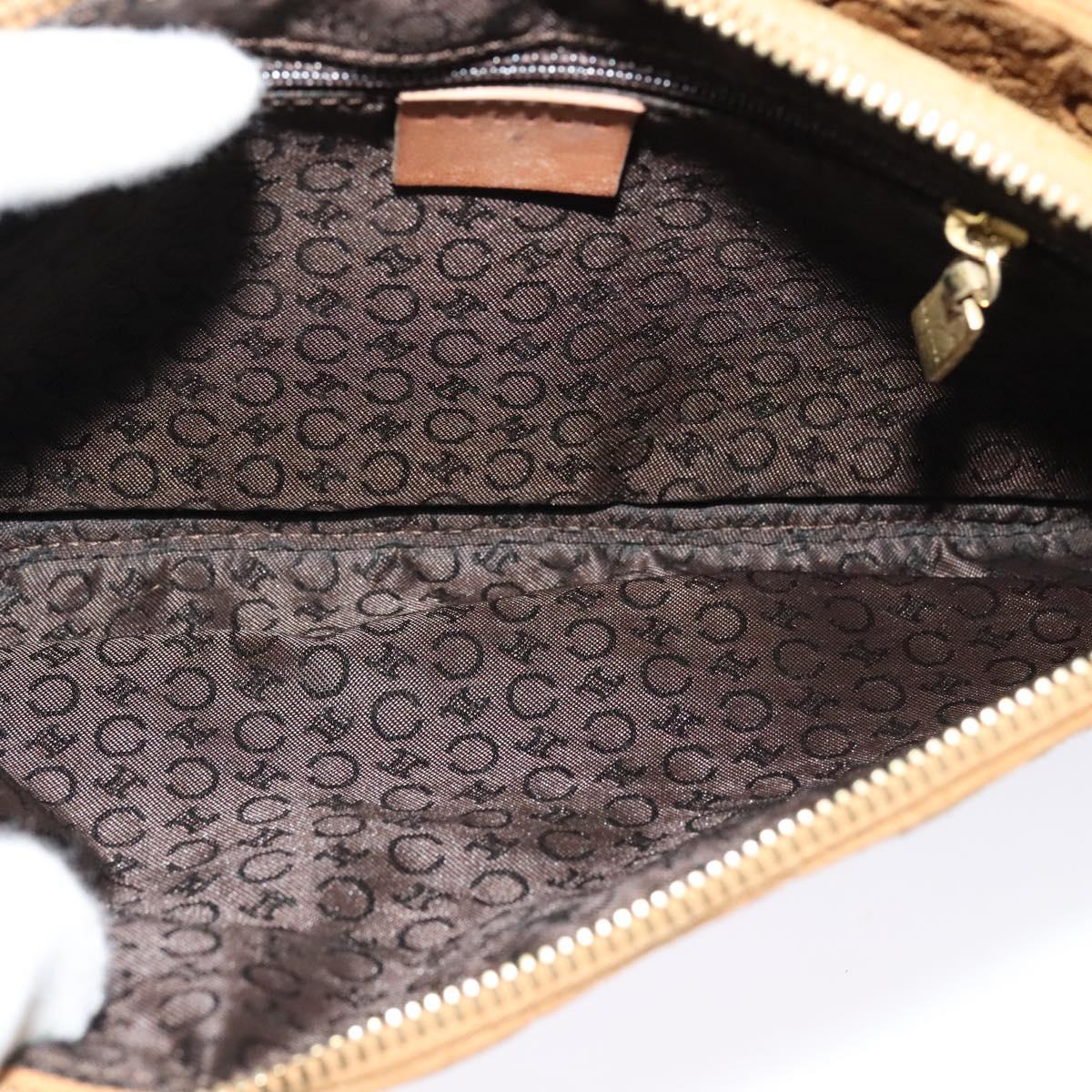 CELINE C Macadam Canvas Shoulder Bag Suede Brown Gold Auth mr1313