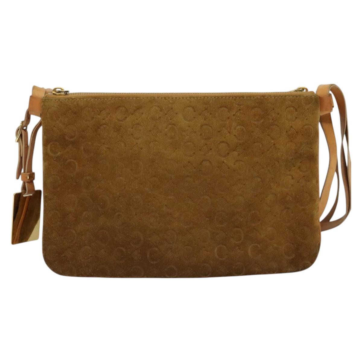 CELINE C Macadam Canvas Shoulder Bag Suede Brown Gold Auth mr1313