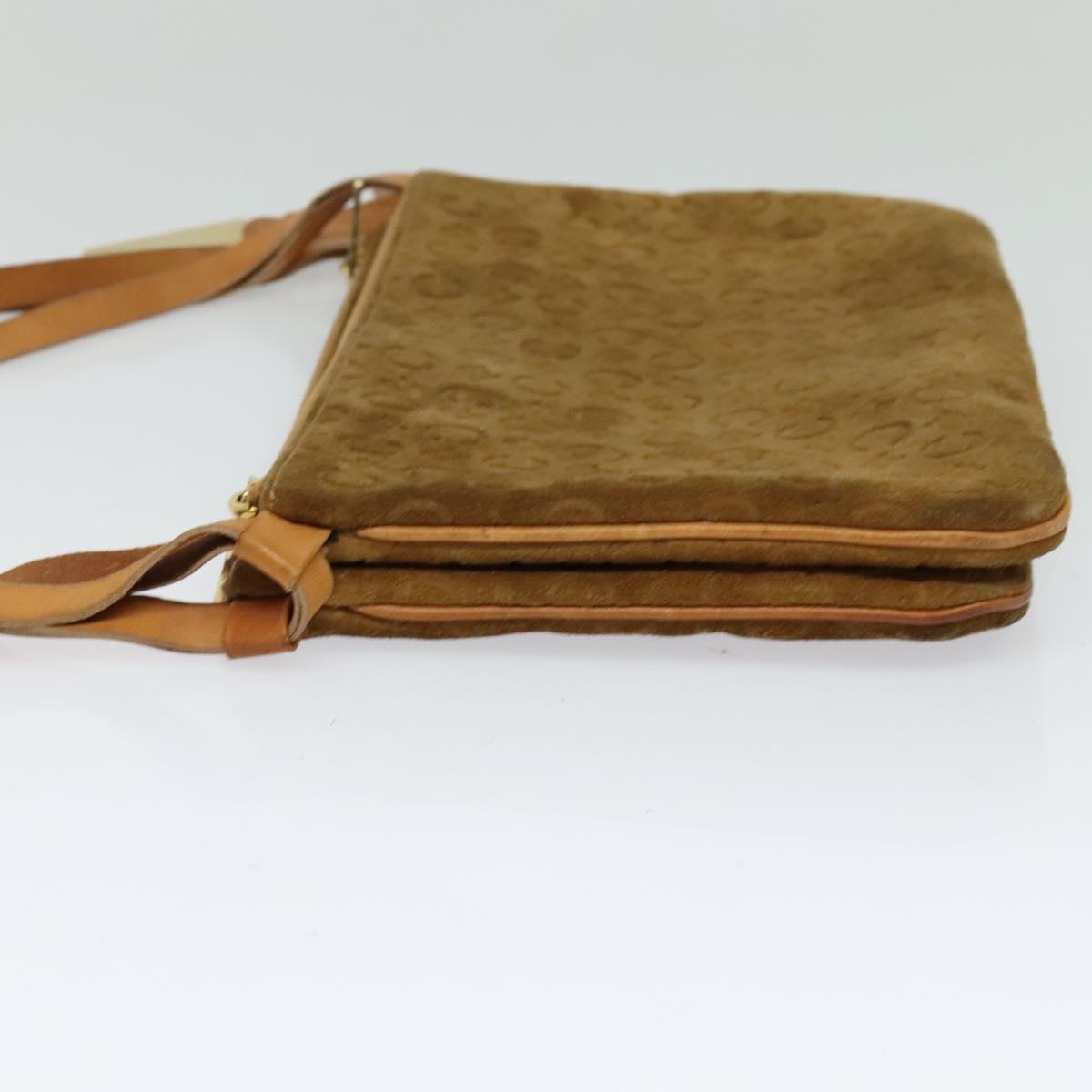 CELINE C Macadam Canvas Shoulder Bag Suede Brown Gold Auth mr1313