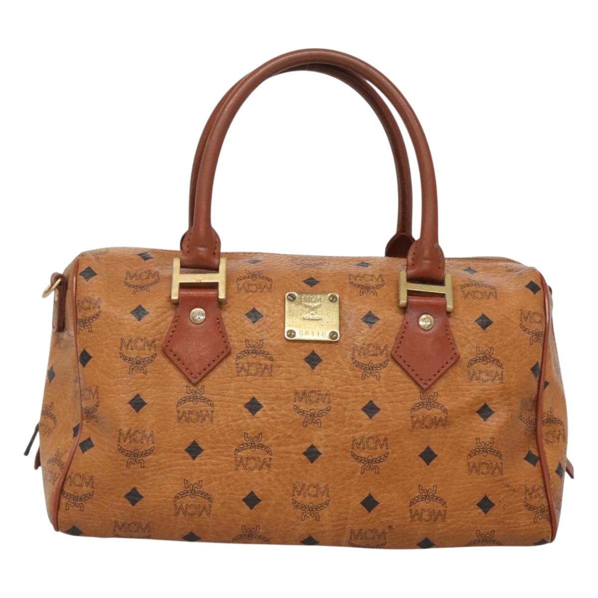 MCM Logogram Vicetos Hand Bag PVC Leather Brown Gold Auth mr1320