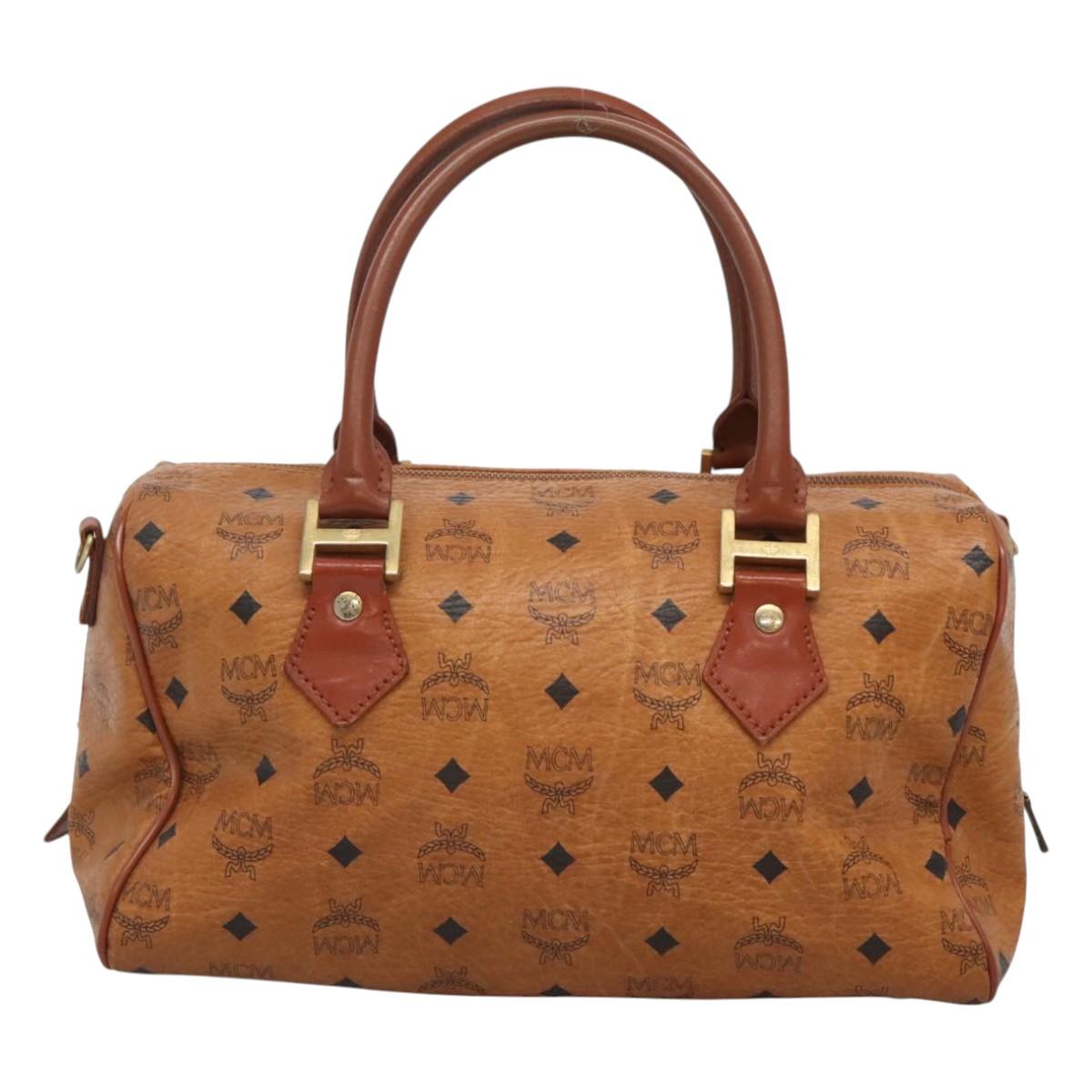 MCM Logogram Vicetos Hand Bag PVC Leather Brown Gold Auth mr1320