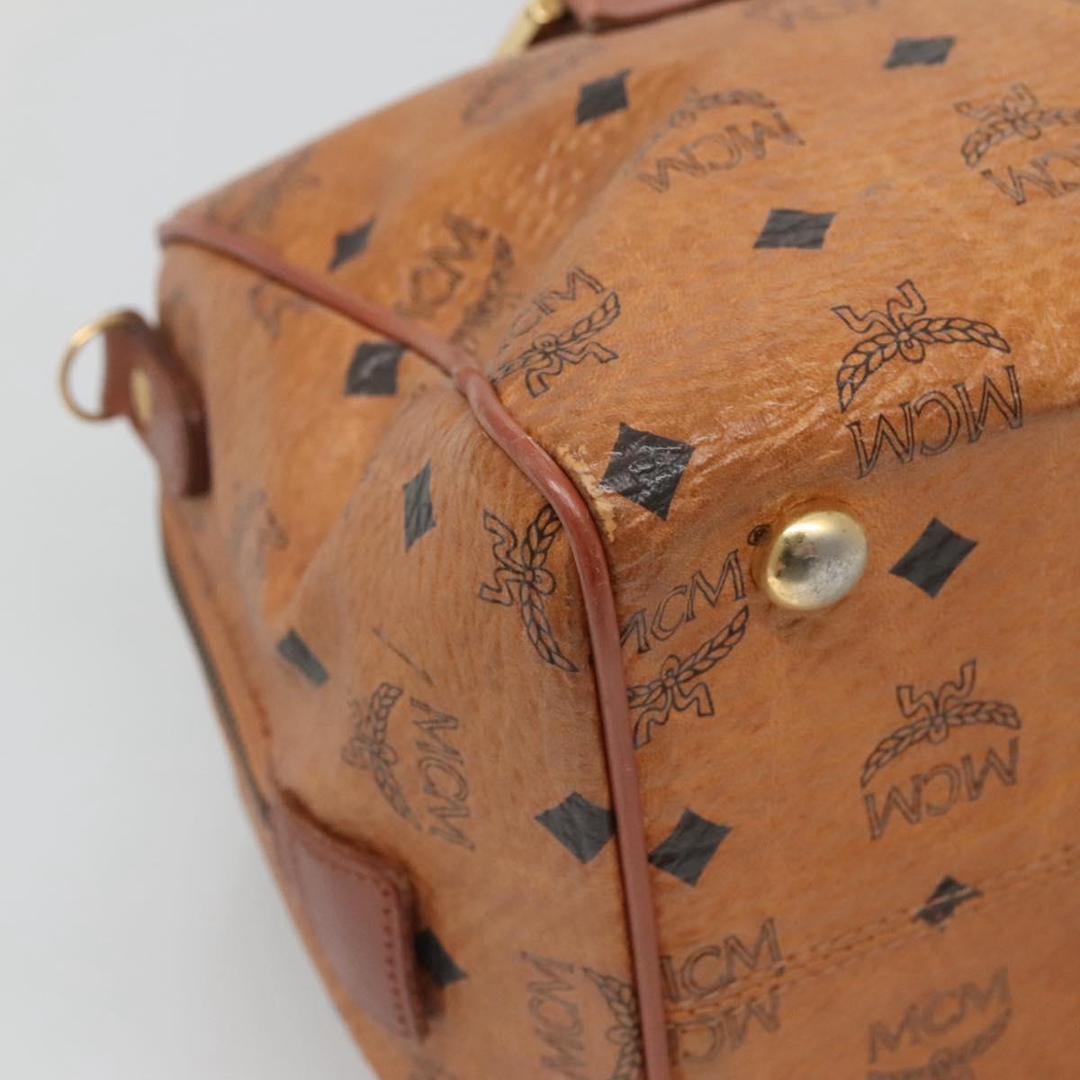 MCM Logogram Vicetos Hand Bag PVC Leather Brown Gold Auth mr1321