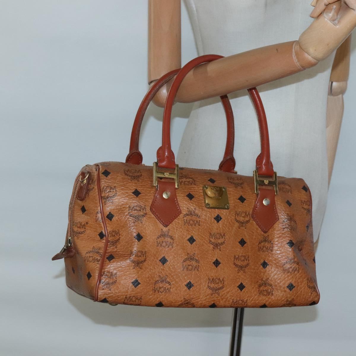 MCM Logogram Vicetos Hand Bag PVC Leather Brown Gold Auth mr1321