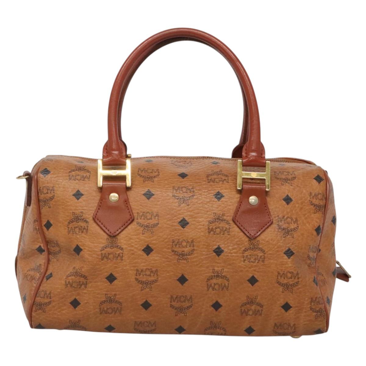 MCM Logogram Vicetos Hand Bag PVC Leather Brown Gold Auth mr1321