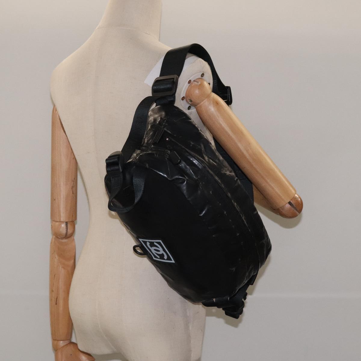CHANEL Sports Waist Bag Nylon Black CC Auth mr1323