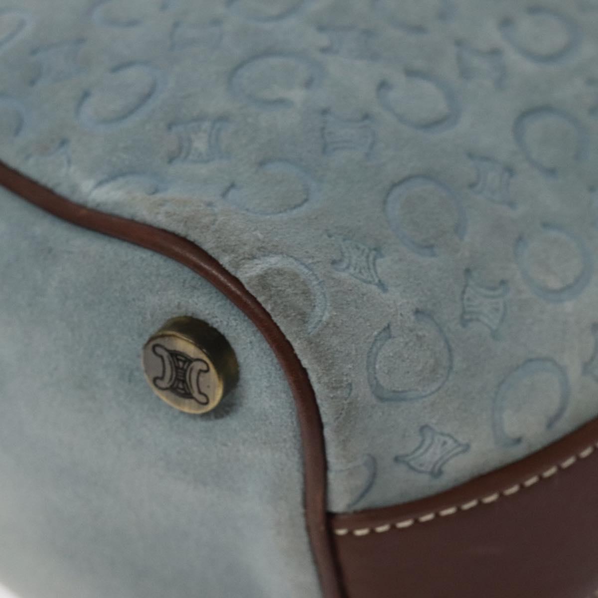 CELINE C Macadam Canvas Shoulder Bag Suede Leather Blue Gold Auth mr1329