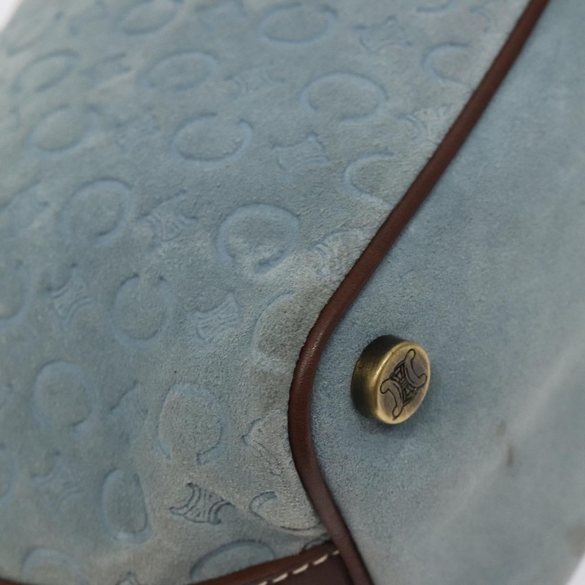 CELINE C Macadam Canvas Shoulder Bag Suede Leather Blue Gold Auth mr1329