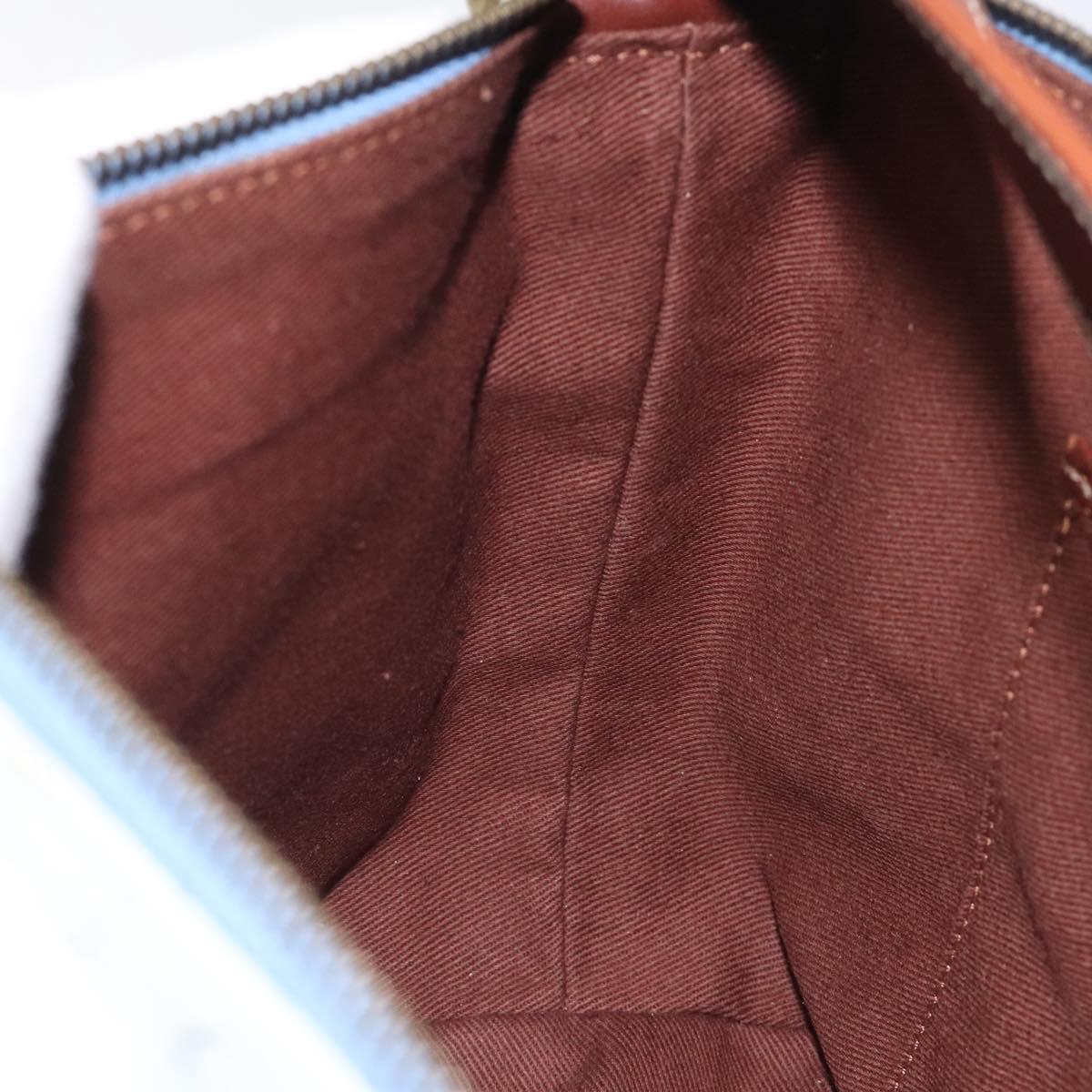 CELINE C Macadam Canvas Shoulder Bag Suede Leather Blue Gold Auth mr1329