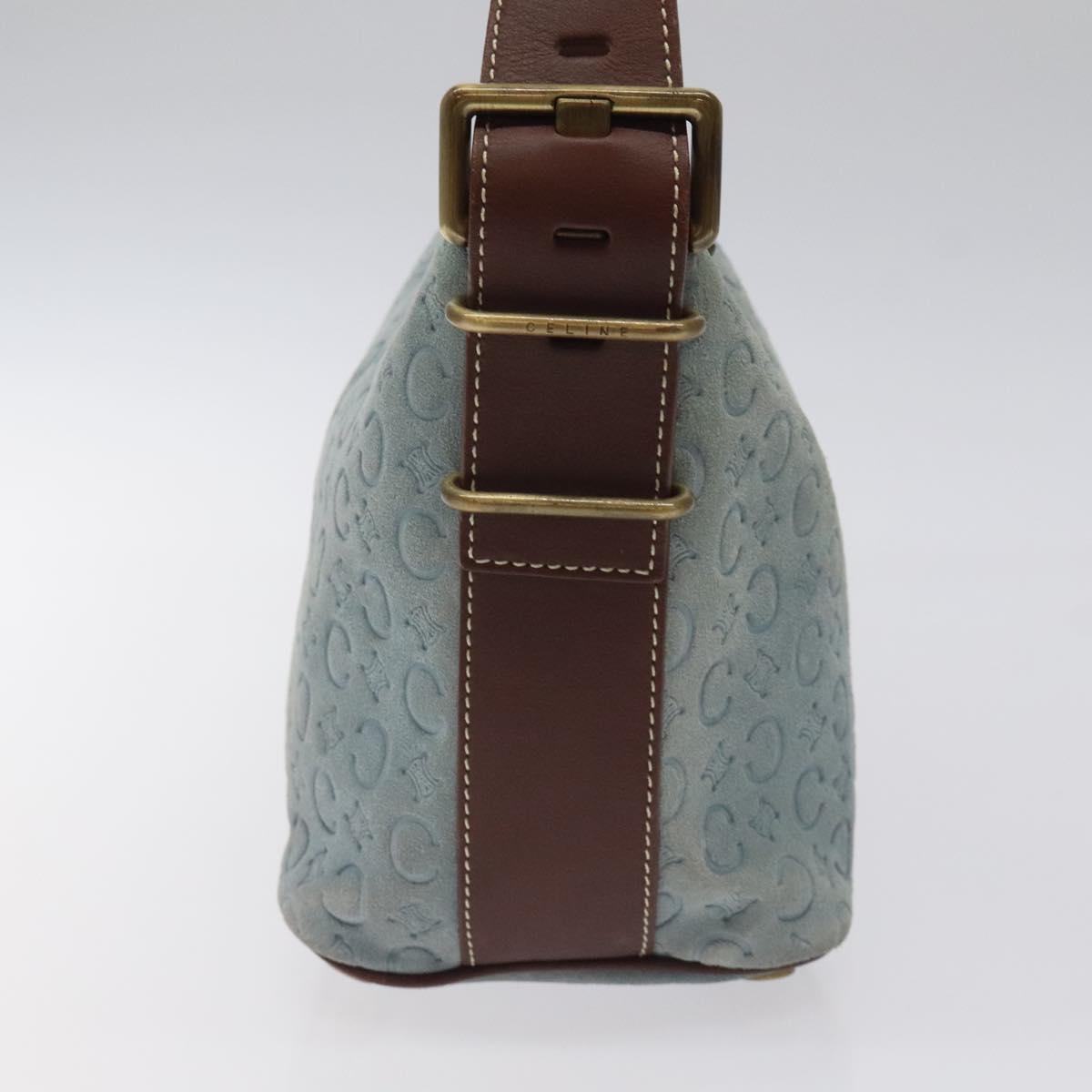 CELINE C Macadam Canvas Shoulder Bag Suede Leather Blue Gold Auth mr1329