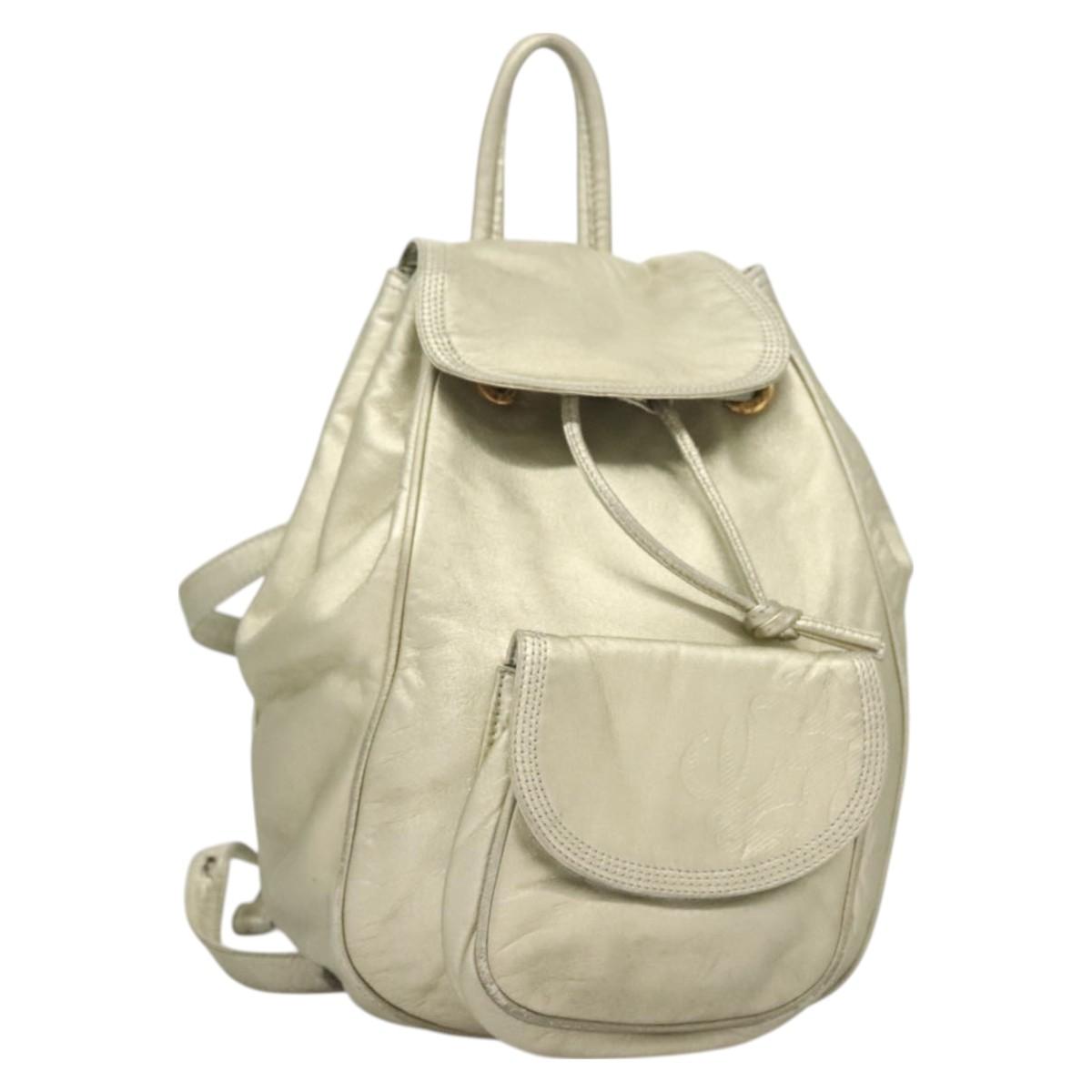 LOEWE Backpack Leather Gold Auth mr1333