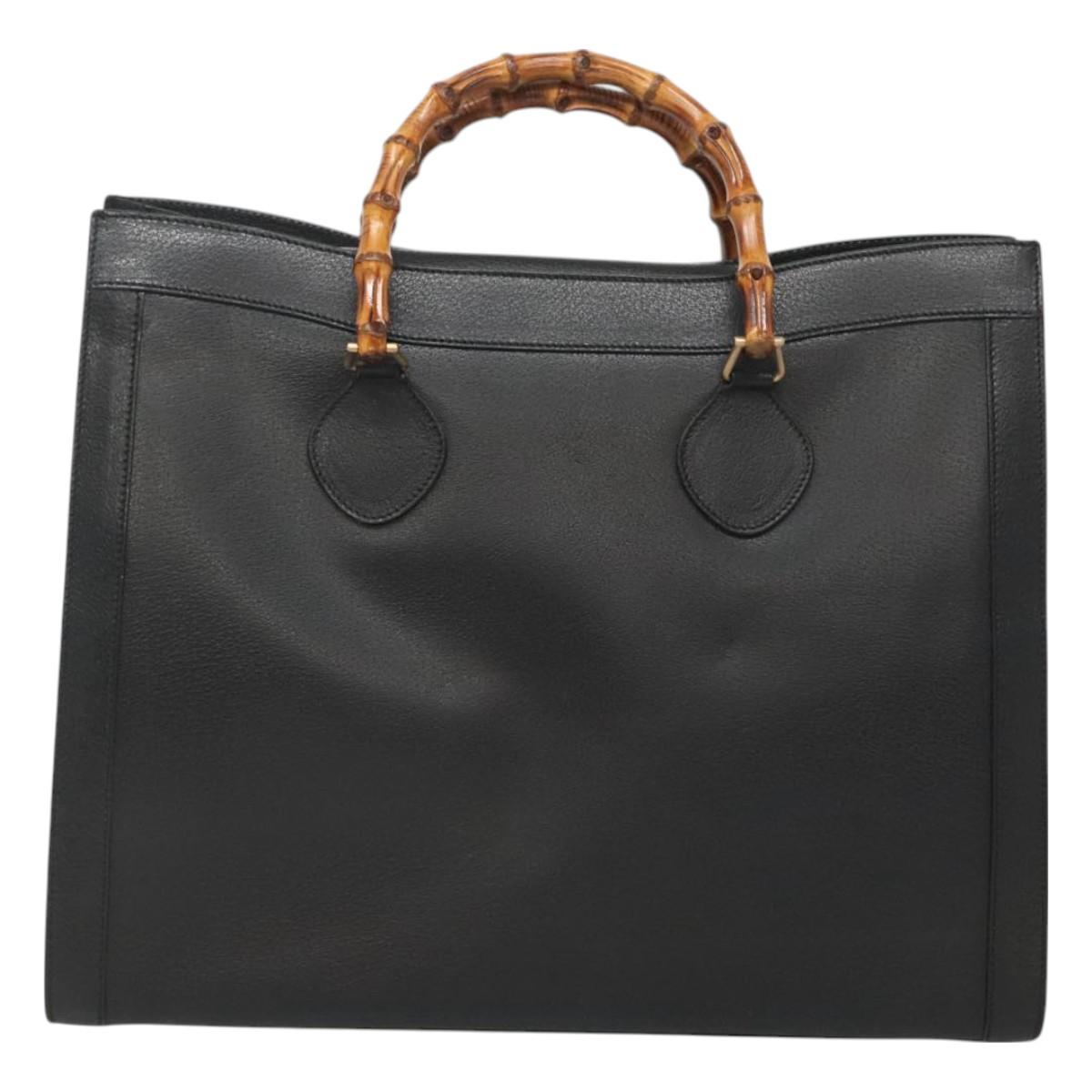GUCCI Bamboo Hand Bag Leather Black Gold 002 1186 0259 Auth mr1334