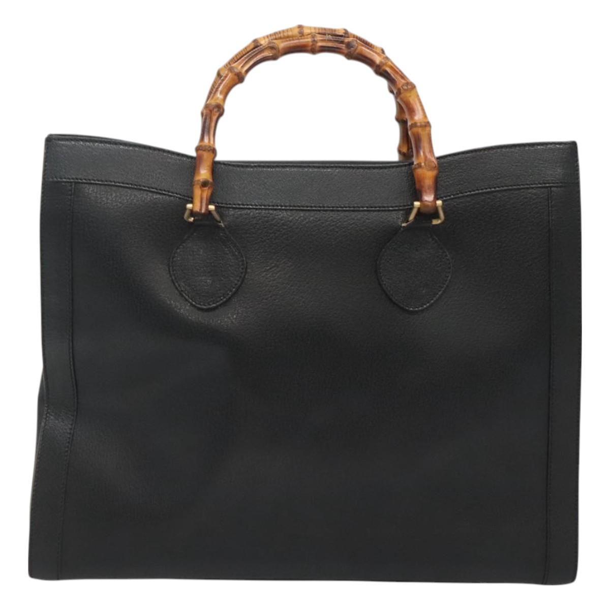 GUCCI Bamboo Hand Bag Leather Black Gold 002 1186 0259 Auth mr1334