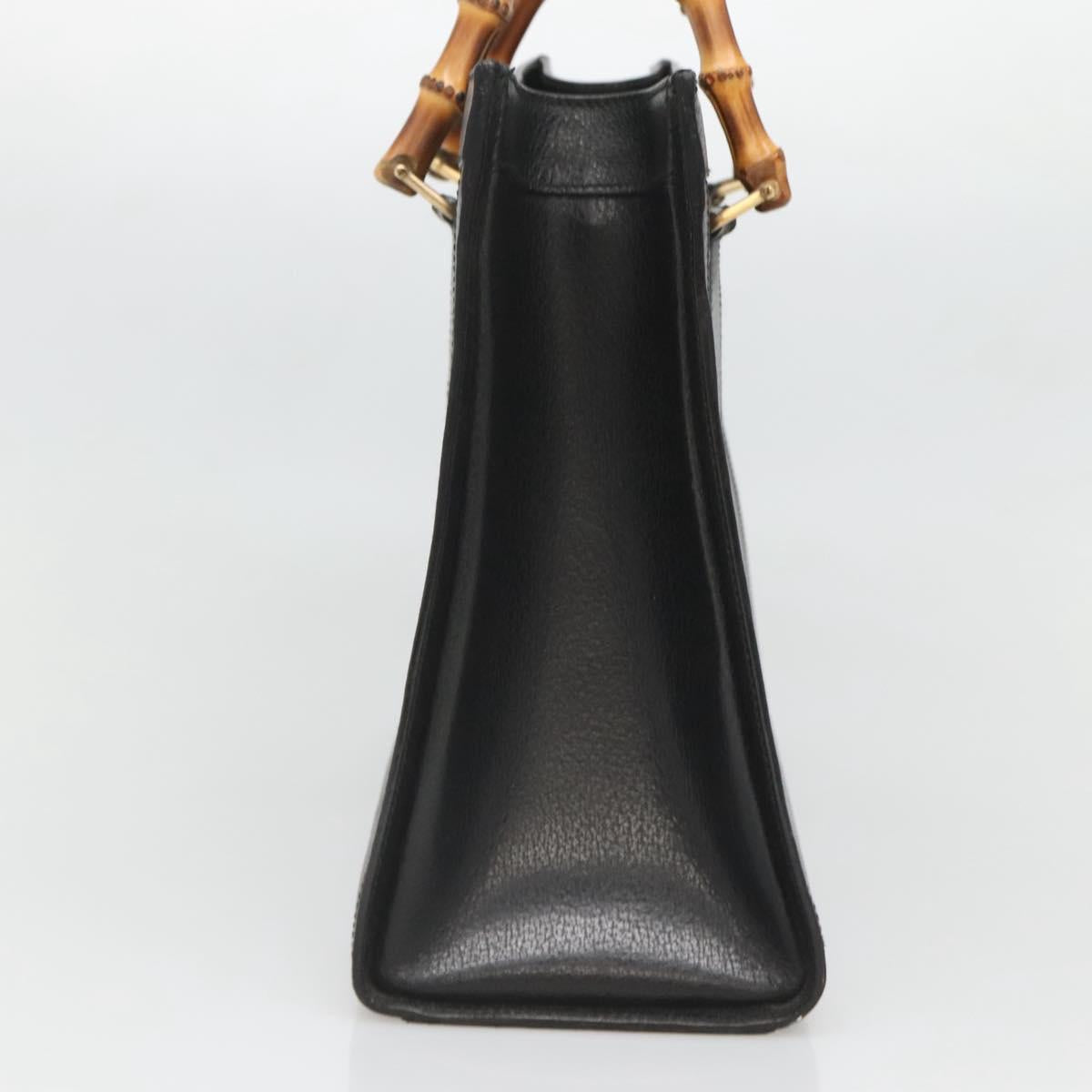 GUCCI Bamboo Hand Bag Leather Black Gold 002 1095 0260 Auth mr1335