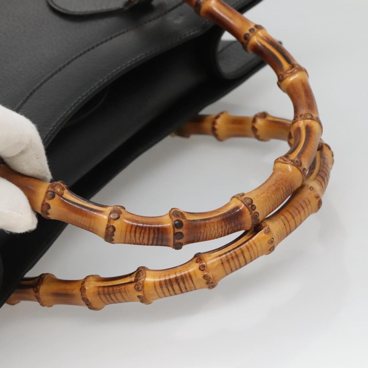 GUCCI Bamboo Hand Bag Leather Black Gold 002 1095 0260 Auth mr1335
