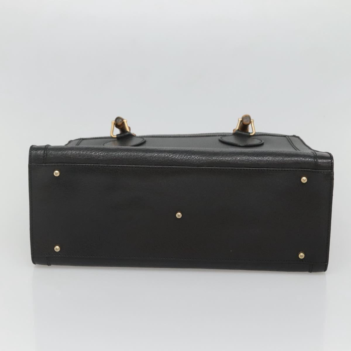 GUCCI Bamboo Hand Bag Leather Black Gold 002 1095 0260 Auth mr1335