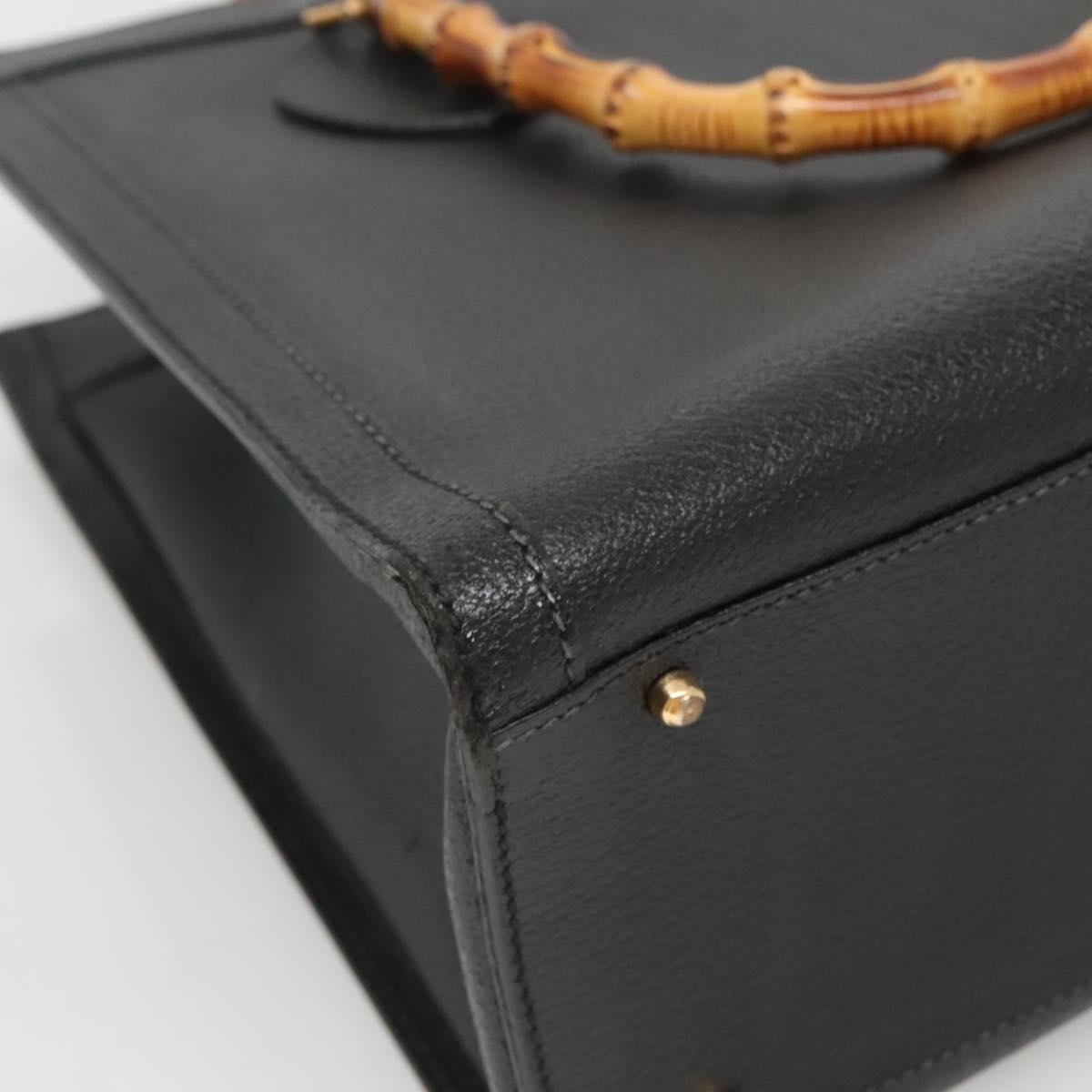 GUCCI Bamboo Hand Bag Leather Black Gold 002 2853 0260 0 Auth mr1336
